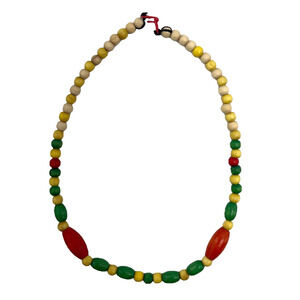 Jamaican Rasta Style Wooden Beaded Necklace White Yellow Green Red Beads
